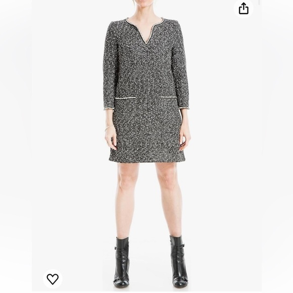 Max Studio Dresses & Skirts - Max Studio Vneck Quarter Sleeve Tweed Boucle Sheath Black White Mini Dress